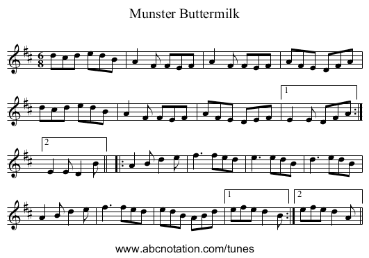 Munster Buttermilk - staff notation