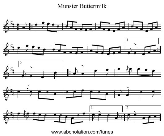 Munster Buttermilk - staff notation