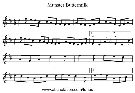 Munster Buttermilk - staff notation