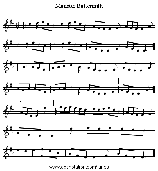 Munster Buttermilk - staff notation