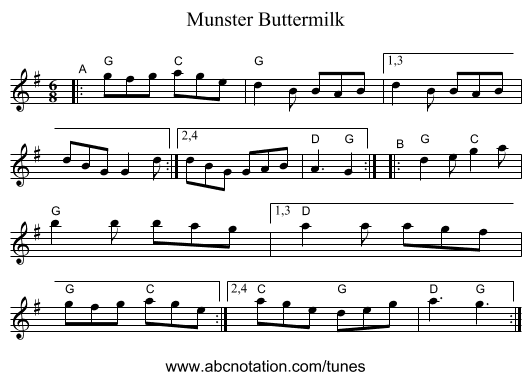 Munster Buttermilk - staff notation