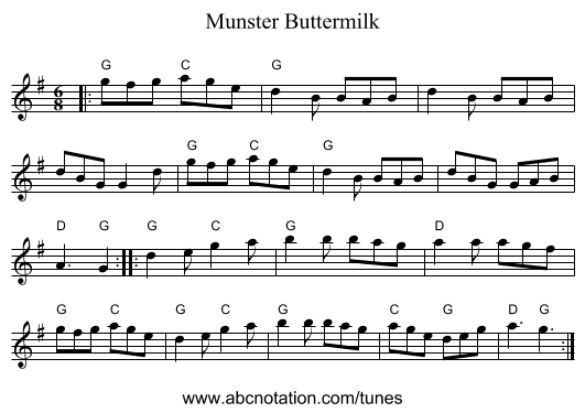 Munster Buttermilk - staff notation