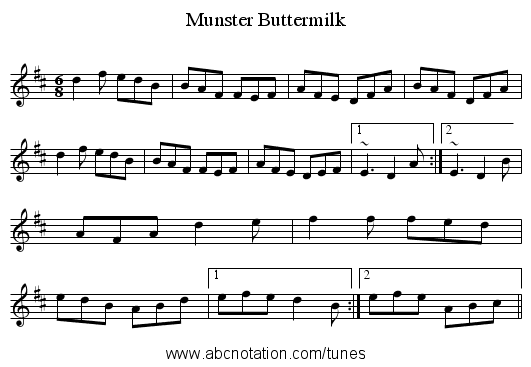 Munster Buttermilk - staff notation