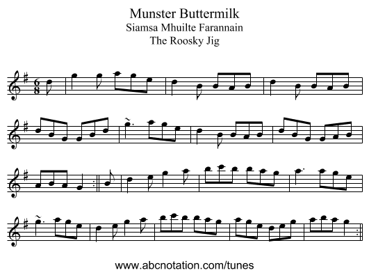 Munster Buttermilk - staff notation