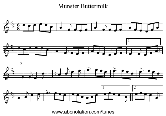 Munster Buttermilk - staff notation