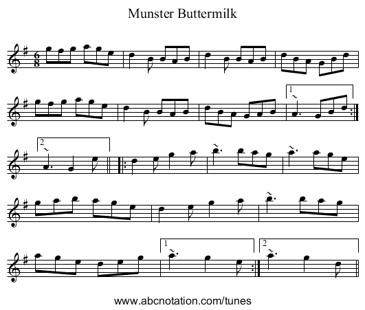 Munster Buttermilk - staff notation