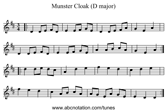 Munster Cloak (D major) - staff notation