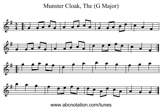 Munster Cloak, The (G Major) - staff notation