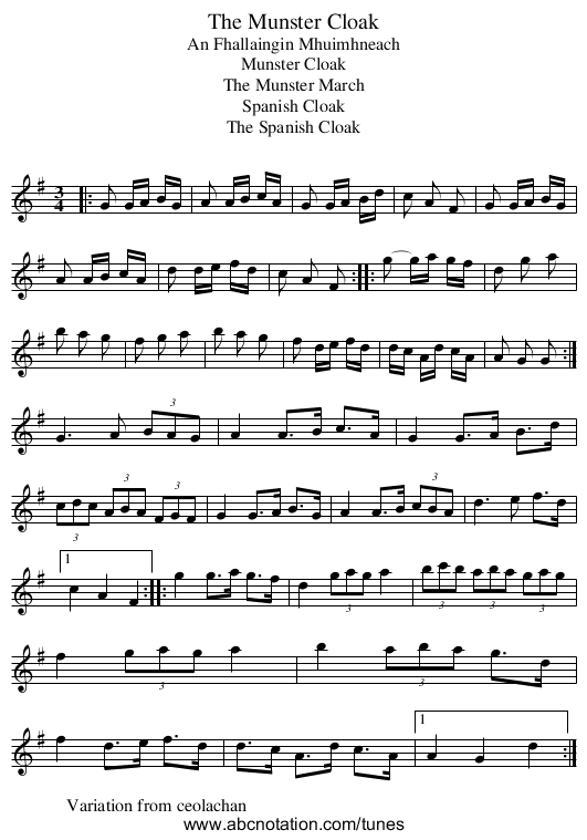 Munster Cloak, The - staff notation