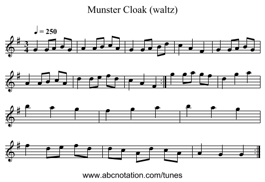 Munster Cloak (waltz) - staff notation
