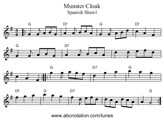 Munster Cloak - staff notation