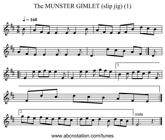 MUNSTER GIMLET (slip jig) (1), The - staff notation