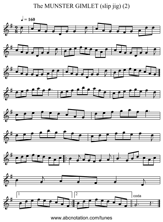 MUNSTER GIMLET (slip jig) (2), The - staff notation