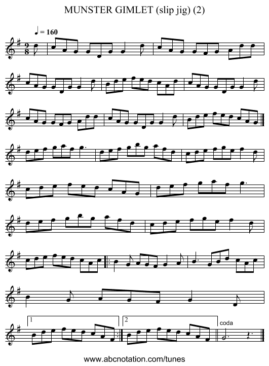 MUNSTER GIMLET (slip jig) (2) - staff notation