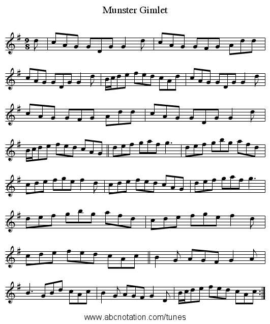 Munster Gimlet - staff notation