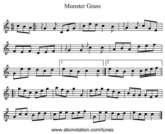 Munster Grass - staff notation