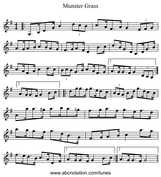 Munster Grass - staff notation