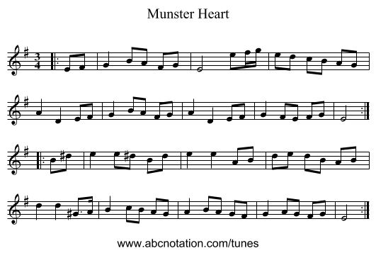 Munster Heart - staff notation