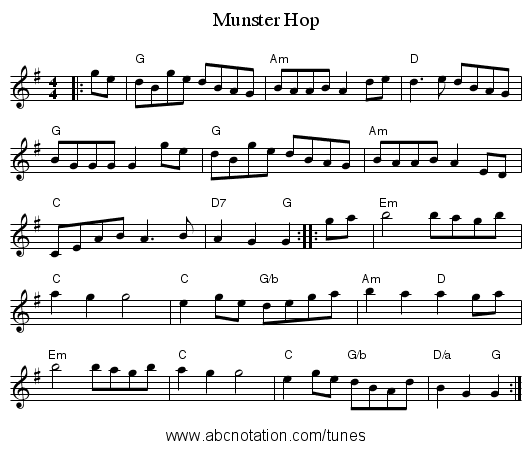 Munster Hop - staff notation