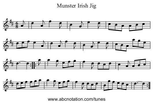 Munster Irish Jig - staff notation
