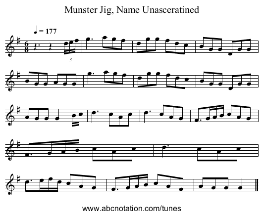 Munster Jig, Name Unasceratined - staff notation