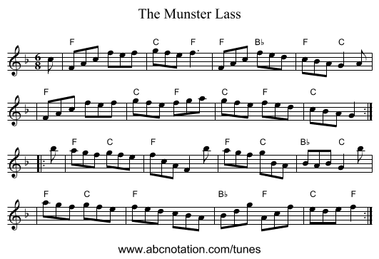 Munster Lass, The - staff notation