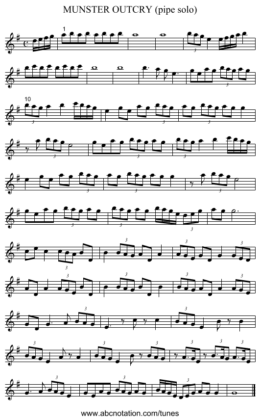 MUNSTER OUTCRY (pipe solo) - staff notation