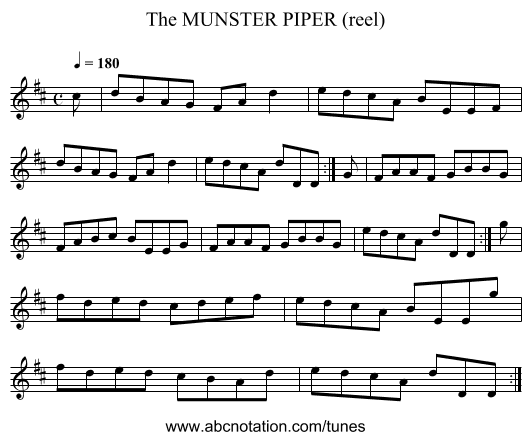 MUNSTER PIPER (reel), The - staff notation