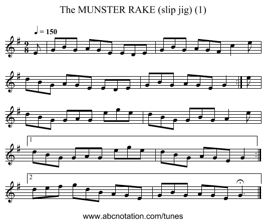 MUNSTER RAKE (slip jig) (1), The - staff notation