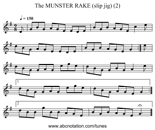 MUNSTER RAKE (slip jig) (2), The - staff notation