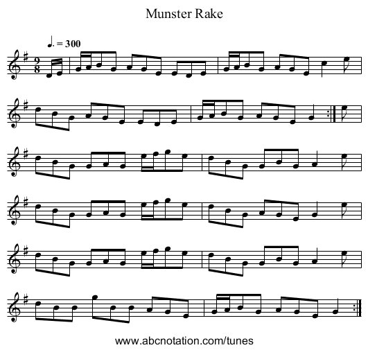 Munster Rake - staff notation