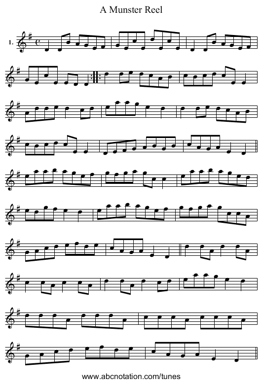 Munster Reel, A - staff notation