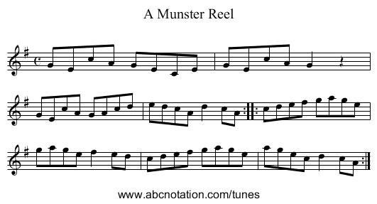 Munster Reel, A - staff notation