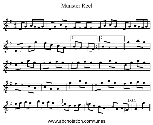 Munster Reel - staff notation