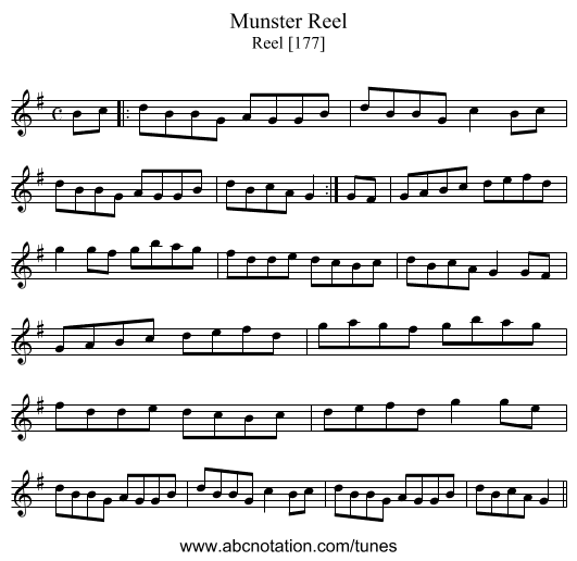 Munster Reel - staff notation