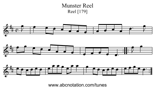 Munster Reel - staff notation