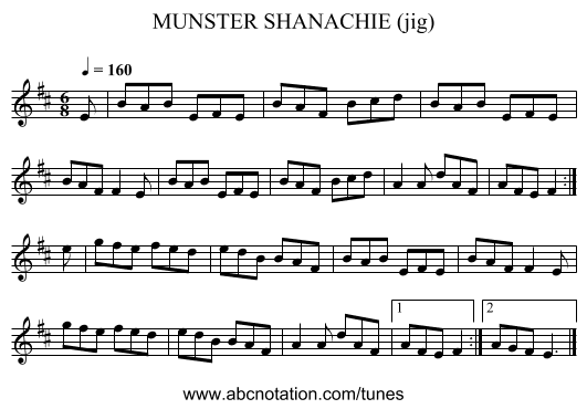 MUNSTER SHANACHIE (jig) - staff notation