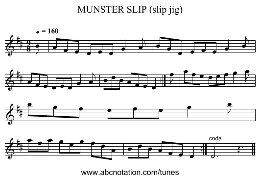 MUNSTER SLIP (slip jig) - staff notation