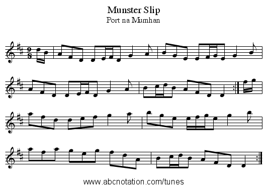 Munster Slip - staff notation