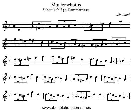 Munterschottis - staff notation