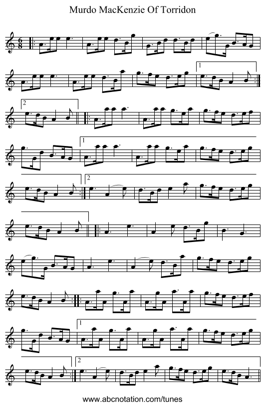 Murdo MacKenzie Of Torridon - staff notation