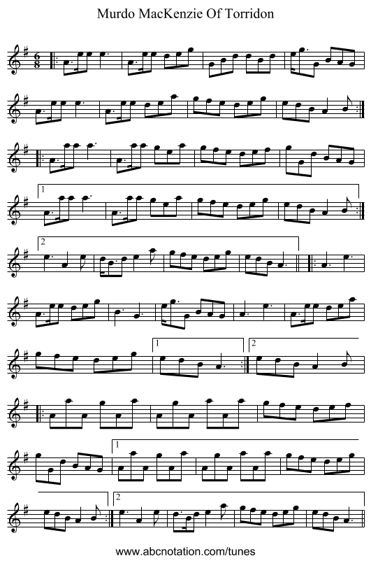 Murdo MacKenzie Of Torridon - staff notation