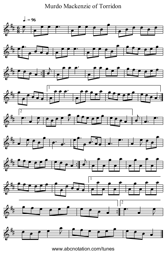 Murdo Mackenzie of Torridon - staff notation