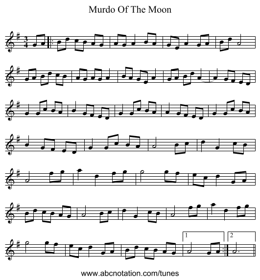 Murdo Of The Moon - staff notation