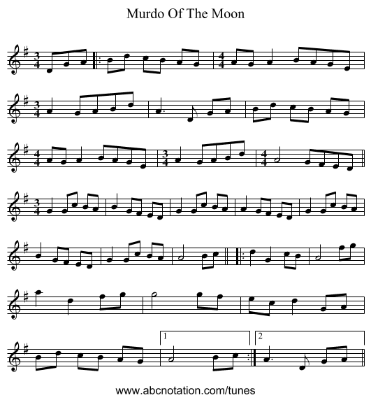 Murdo Of The Moon - staff notation