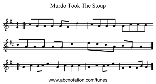 Murdo Took The Stoup - staff notation