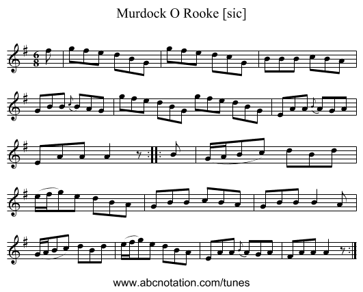 Murdock O Rooke [sic] - staff notation