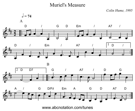Muriel's Measure - staff notation