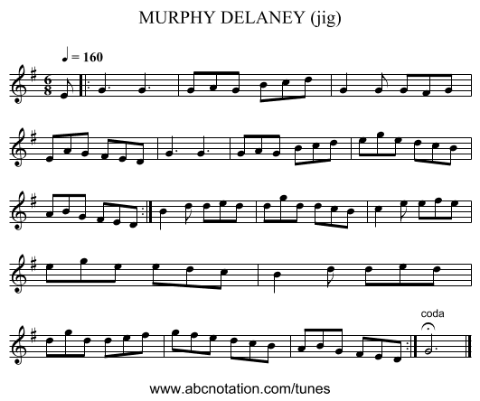MURPHY DELANEY (jig) - staff notation