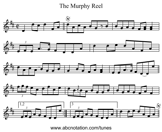 Murphy Reel, The - staff notation